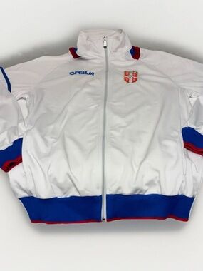 2026 World Cup Serbia National Team Jacket. White, Blue & Red Trim. Men’s XXL.